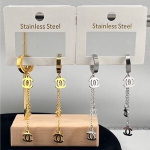 Chic Gold and Silver Stainless Steel Dangle Earrings